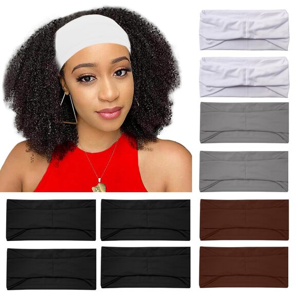 Accessories - 8290 Wide Elastic Thick Turban Headbands, 10 Pack Black and White Yoga